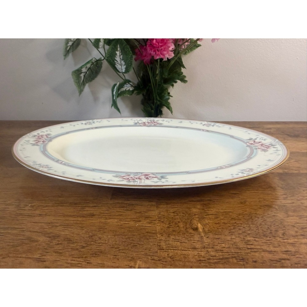 Noritake Magnificence Oval Serving Platter Bone China Japan Pink Roses Gold Trim - Picture 5 of 12